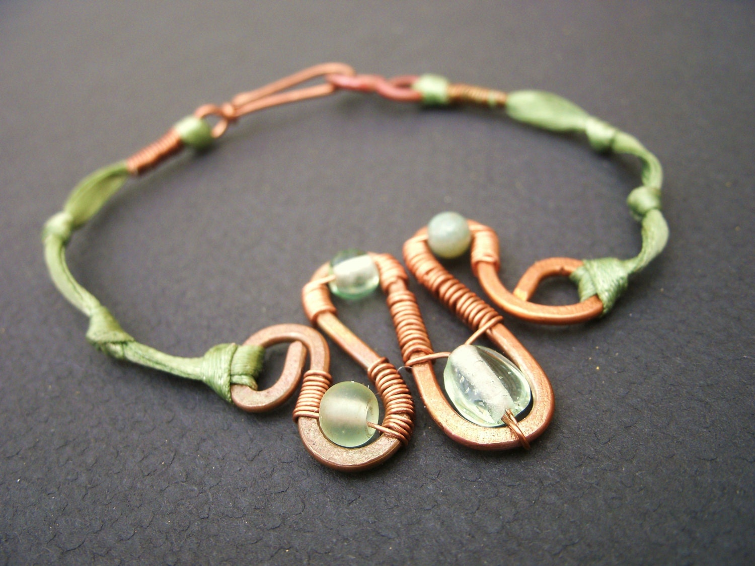 Hammered Copper Squiggle Wire Wrapped Ribbon Bracelet