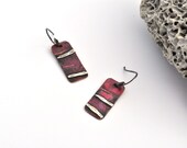 Tiny Bark Dangles, Copper and Sterling Silver Earrings, Copper Earrings, Red Earrings, Silver Earrings, Tiny Earrings