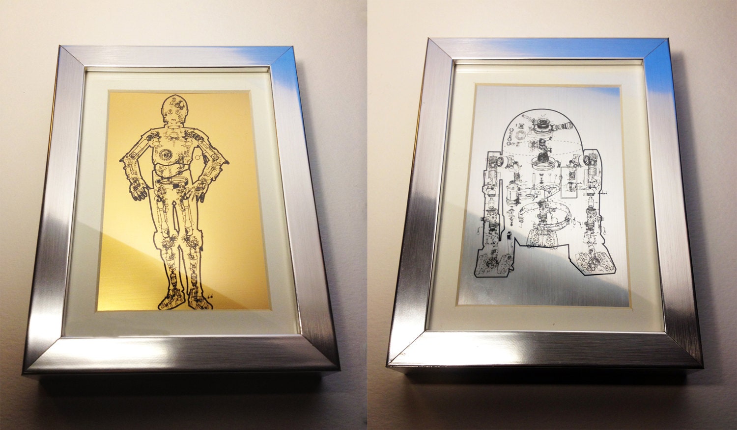 Metallic Etched Star Wars Droid Schematic Portrait Duo