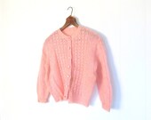 Vintage 1950s Cardigan / Mohair Sweater / 50s Pink Cardigan / Large L