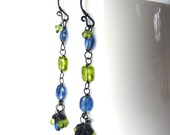 Kyanite and Peridot Earrings -  Oxidized Sterling Silver - One of a Kind - Tagt