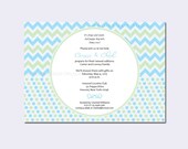 Custom Baby Shower Invitations - Green and Blue Chevron and Polka Dot Invitations - Set of 10