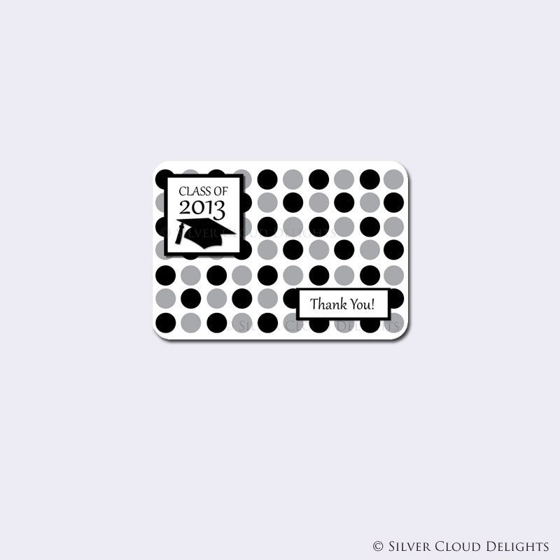 Polka Dot Graduation Thank You Cards with Graduation Cap - Polka Dot Thank You Cards - Polka Dotted Thank You Cards - Set of 10