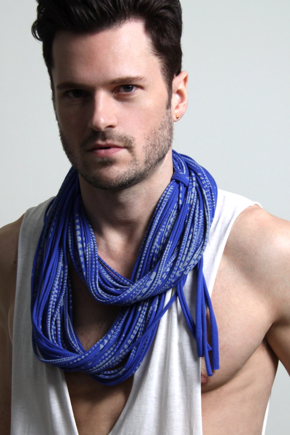 Blue & Grey Scarf - Infinity Scarf - Organic Circle Scarf Womens Mens Necklace Fabric Jewelry - Spring Scarf - Summer Fashion Unique Loop