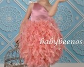 Flower Girl Dress -  Feather Dress one shoulder -Juliette  - Color Choices - Made to Order Girls Sizes - 12m, 2t, 3t, 4t