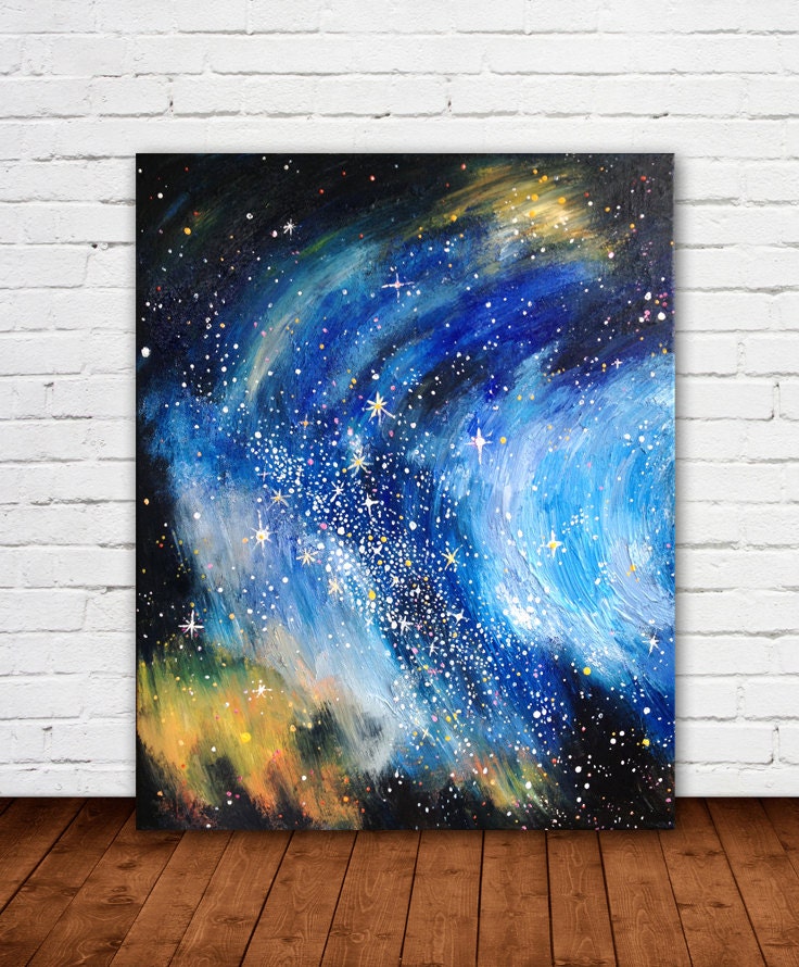 NEW ORIGINAL painting - We Are All Made of Stardust - 16x20 inches in Galaxy Blue & Star White.