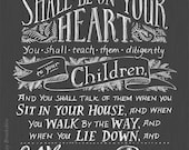 Teach Them Diligently - Chalkboard Bible Verse Art Print - 11x14