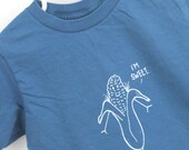 organic toddler tshirt screen printed sweet corn 2T 4T 6T galaxy blue with white ink corn on the cob
