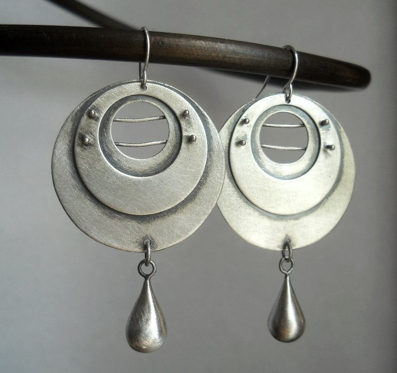 industrial disk hoop earrings,  sterling earwires, hand forged, rust belt chic,