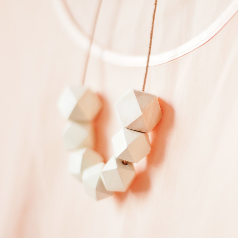 Geometric Necklace / Geometric Jewelry / Wooden Necklace/ Beige White Wood Necklace