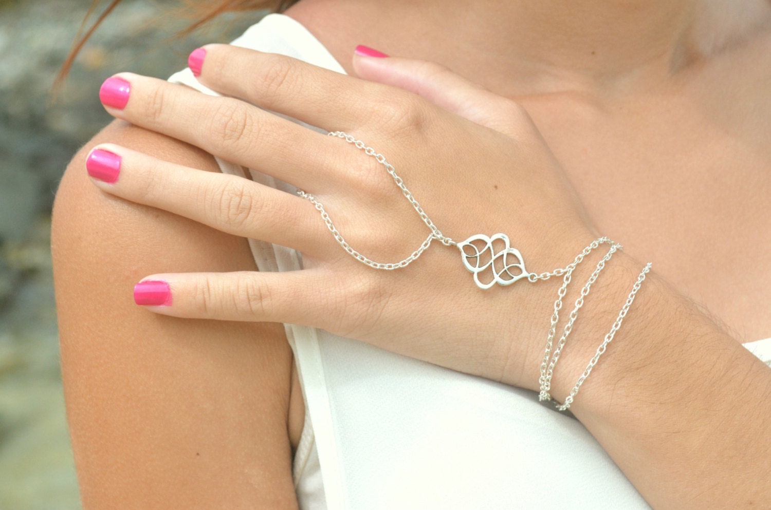 Slave Bracelet Hand Bracelet Silver Moroccan Charm Piece Swirl Hipster Chain Bohemian Hand Jewelry