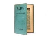 Hollow Book Vintage Blue Alice in Wonderland Box Money Safe Secret Storage Upcycled Handmade - READY TO SHIP