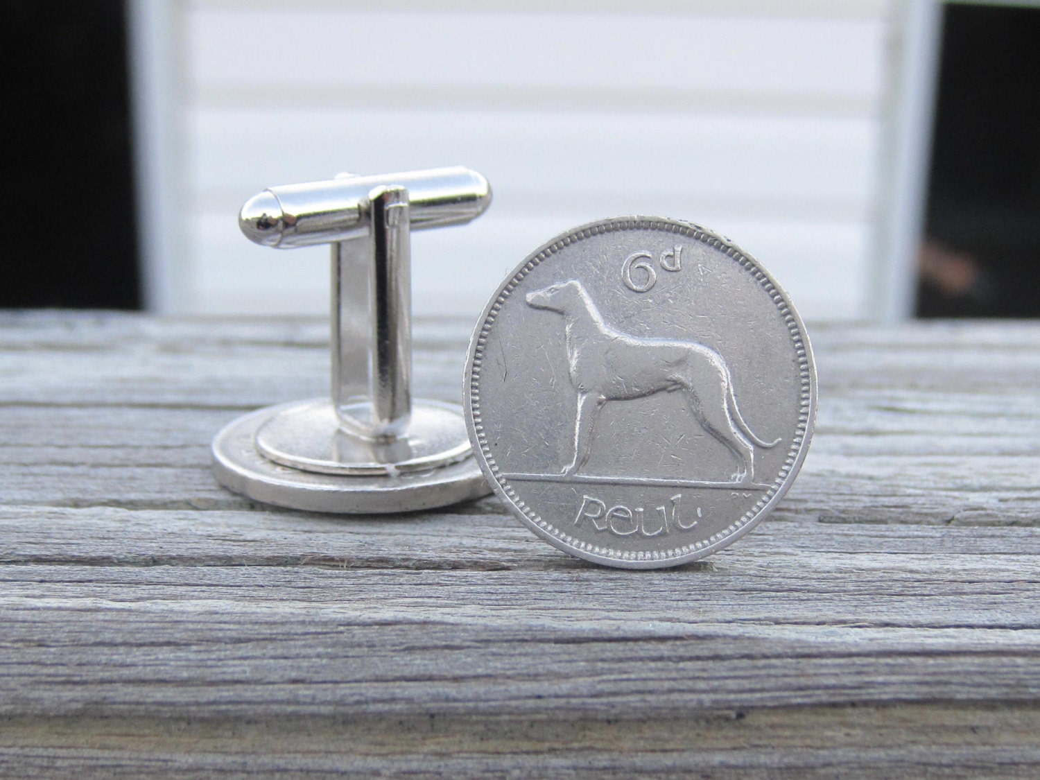 Celtic Cuff Links. Sixpence Irish Reul Wolfhound Coins. St. Patrick's Day.
