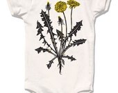 Infant organic Dandelion flower bodysuit, natural cream short sleeve, spring summer botanical design, infant toddler children t-shirt
