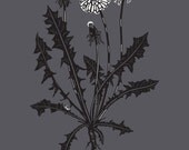 Women's summer Dandelion tank top dress, white or asphalt gray, jersey cotton hand printed, garden flower design with yellow flowers