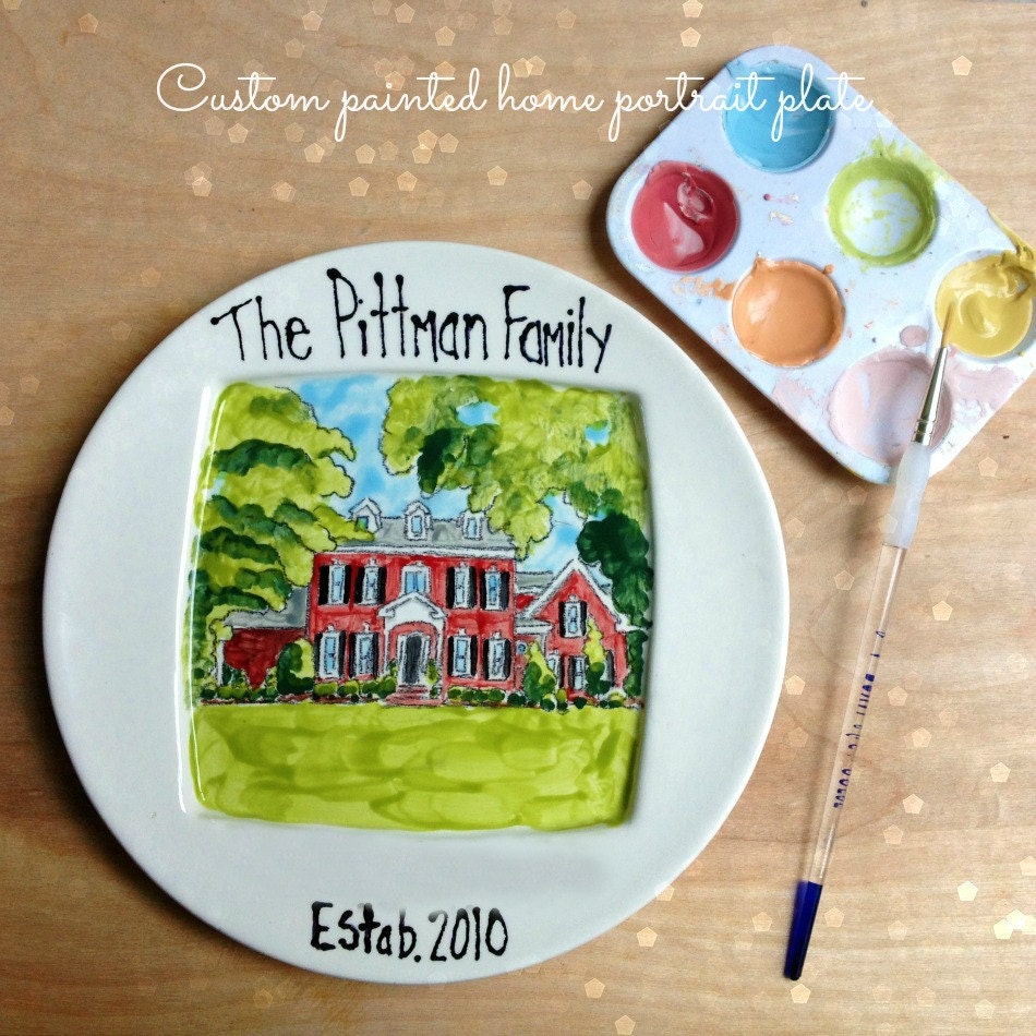 Custom home portrait plate- personalized, housewarming, hostess gift, 8 inch ceramic keepsake from your photo by Cathie Carlson