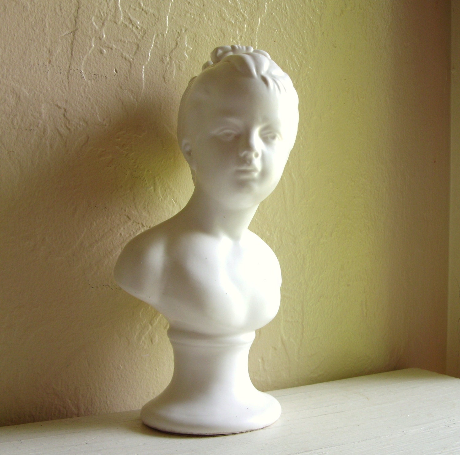 White Ceramic Girl's Head Elegant Woman Bust
