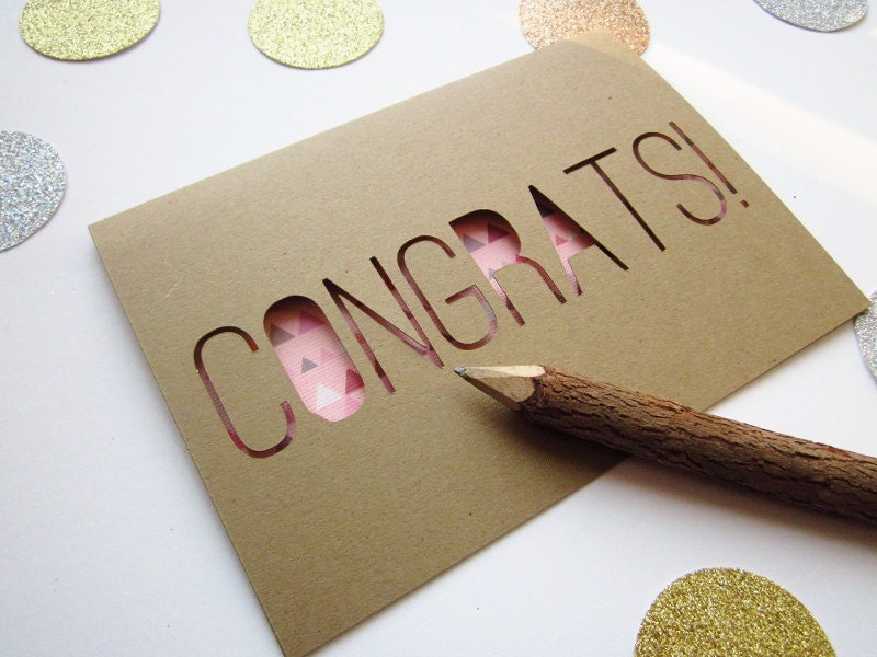 Geometric Congrats Card Paper Cut Greeting - pink