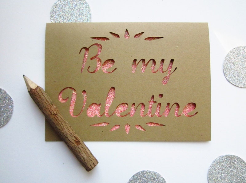 Be My Valentine - Paper Cut Greeting Card - pink
