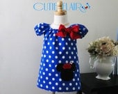 Minnie with hat  Girls Peasant Dress, Royal blue  and red, boutique style, tunic toddlers, sundress, custom sizes 12m, 18m, 2t, 3t, 4t