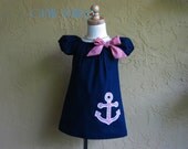 Summer Peasant Dress, navy blue and red stripes, boutique style, tunic toddlers, sundress, custom sizes 12m, 18m, 2t, 3t, 4t