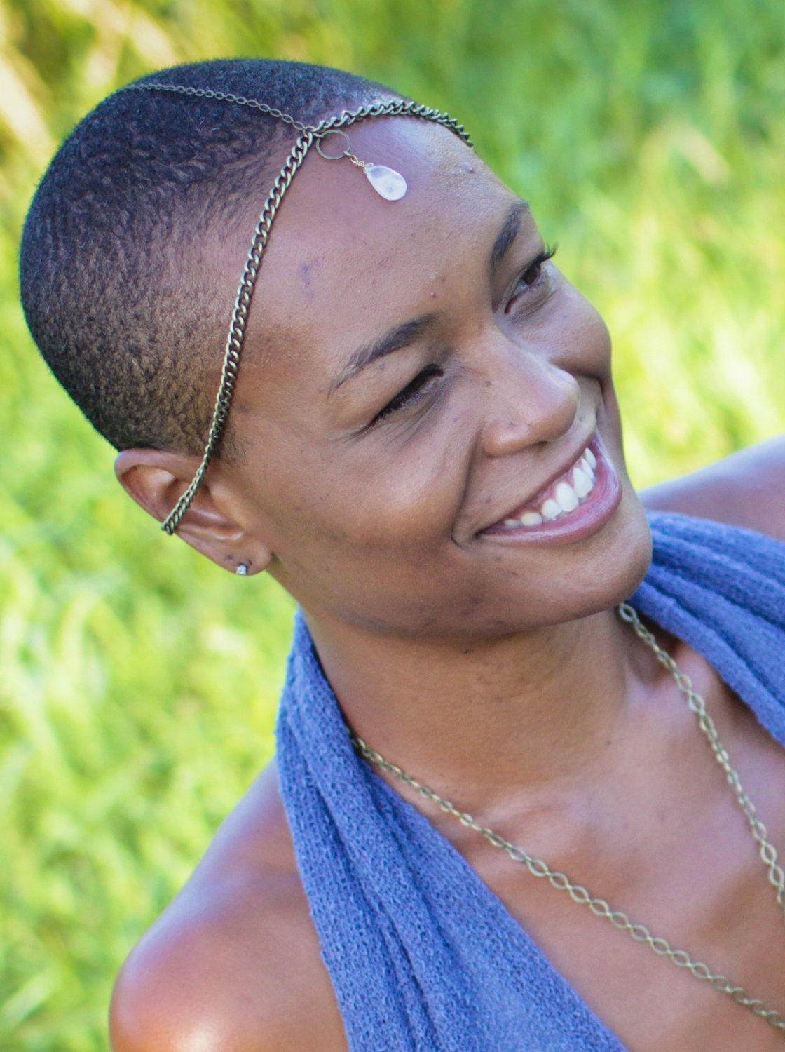 Empress, Hair Chain with Rainbow Moonstone over the third eye, reversible