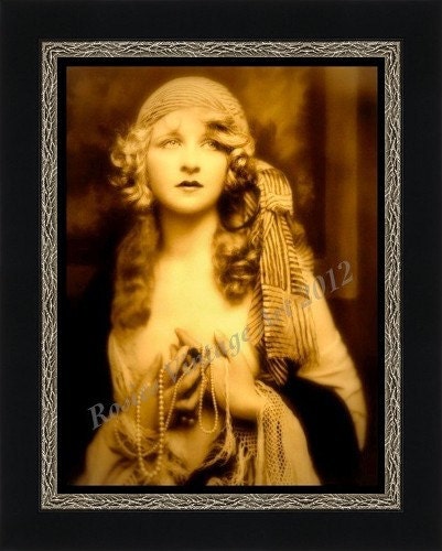 Ziegfeld Star Myrna Darby in Striped Scarf and Pearls - TruGiclee Art Print of Enhanced Vintage Photograph by Alfred Cheney Johnston