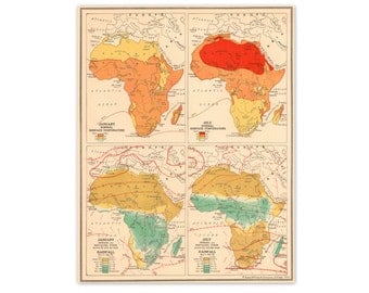 Africa - Temperature and Rainfall. Vintage 1940s Scale Map. 8" x 10". Ready to Frame. (No. 1242)