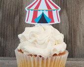 Circus Party - Set of 12 Circus Tent Cupcake Toppers by The Birthday House