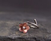 Cherry Blossom Branch Adjustable Ring,Spring Jewelry,1 single flower ring  MADEtoORDER, Plum blossom, Twig jewelry,  ROUND Petals