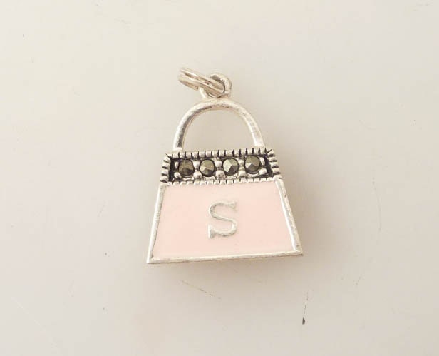 Vintage Sterling "S" Monogram Pink Purse Bling Charm