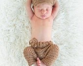 0-3mo Baby Boy Cap and Pants PHOTO PROP -MOCHA