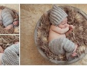 0-3mo Baby Boy Bonnet and Pants Photo Prop  BLUE/GREY