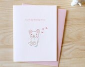 Thinking French Bulldog - Thanking of You, Anniversary Card, Valentine Card, I Love You Card, Funny, Unique, French Bulldog, Cute