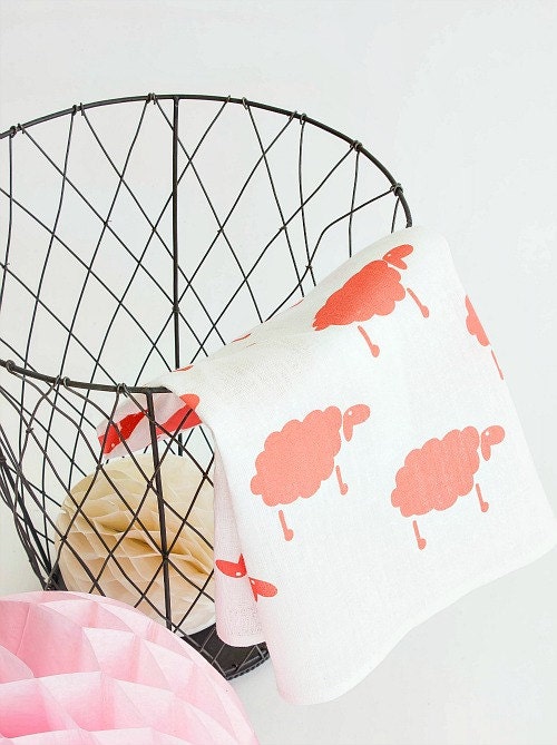 Hand screen printed teatowel with sheep