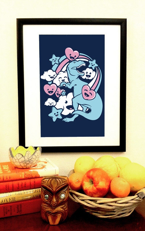 T-Rex's Kawaii Adventure Art Print -- 11x17 - Free Shipping