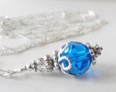Blue Bridesmaid Jewelry, Crystal Bridesmaid Necklace, Capri Blue Crystal Pendant, Horizon Blue Wedding Jewelry, Bridesmaid Gift