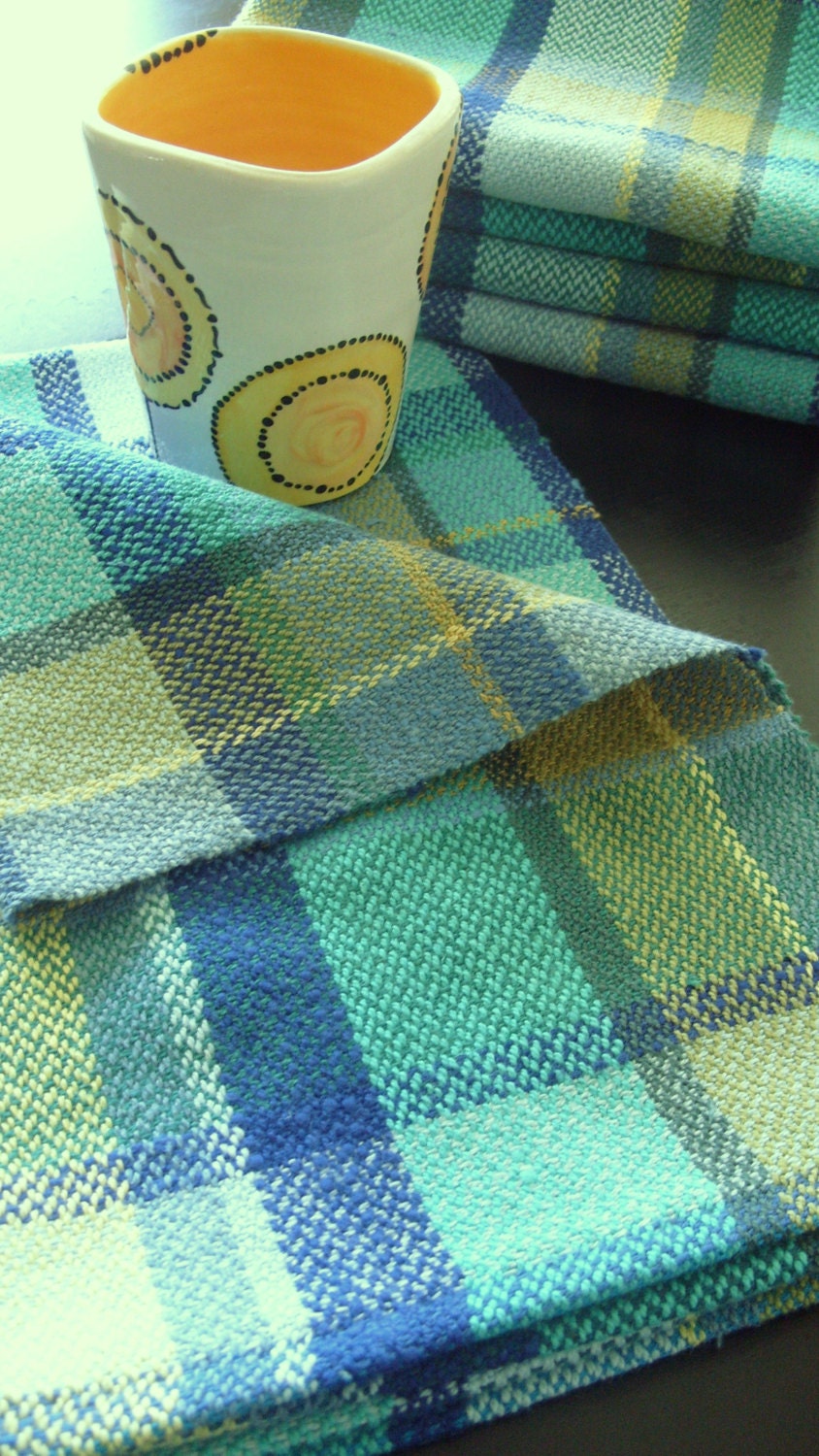 Handwoven Tea Towel, Hand Towel, Dish Towel, Green Plaid
