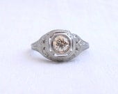 Vintage 14k Edwardian Victorian Old European Cut Champagne Diamond Ring