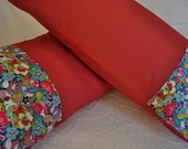 King Size Pillow Case Pair in Red Cotton Chintz  with Liberty of London