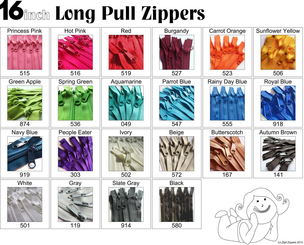 Zippers: 16 Inch 4.5 Ykk Purse Zippers with a Long Handbag Pulls Mix and Match Your Choice of 10 Zippers
