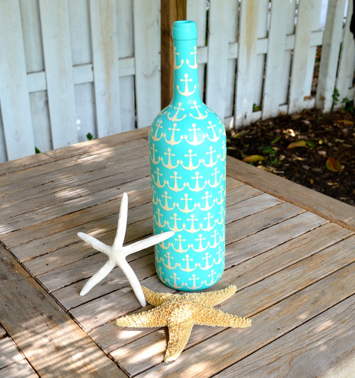 Large Aqua Nautical Anchor Upcycled Glass Bottle