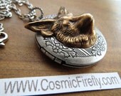 Fox Locket Necklace Brass Fox Necklace Gothic Victorian Style Vintage Inspired Woodland Jewelry Mixed Metals