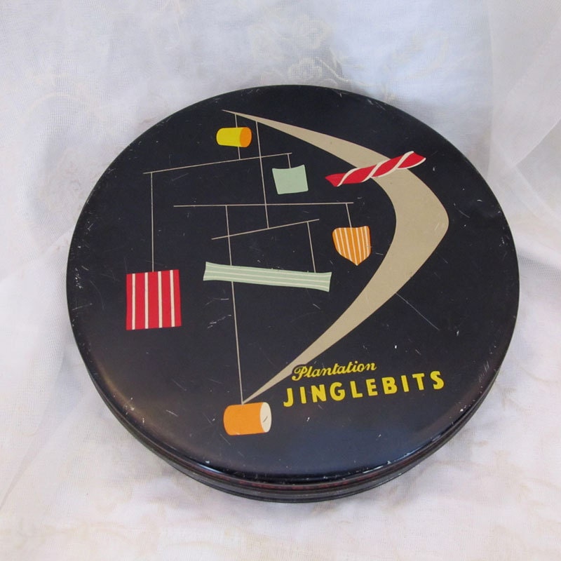 Vintage Mid Century Retro Atomic Jinglebits candy tin (bin 1)