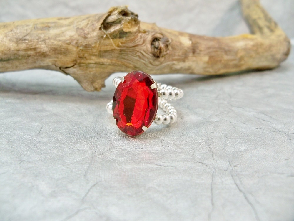 Red Stretch Band Ring, Acrylic Cocktail Ring, Stretch Band Ring, Handmade Ring, Womens Ring