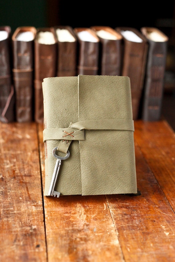 Leather Journal with Skeleton Key - Green Handmade Leather Journal