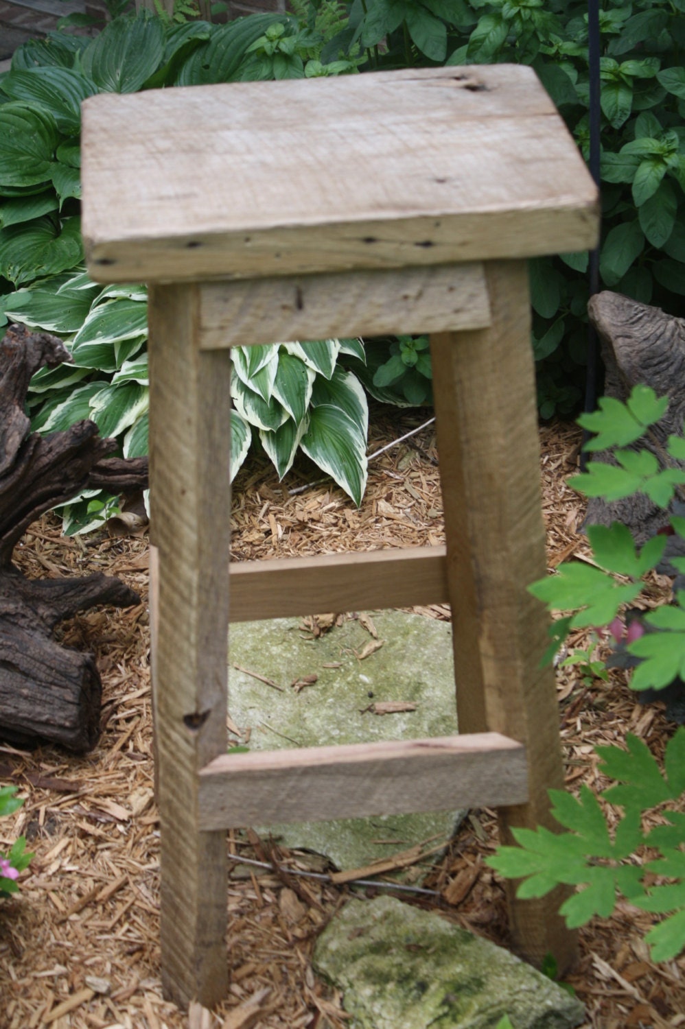 Ready to Ship Reclaimed Rustic and Recycled Oak Barn Wood Rectangle Top 28" Bar Stool