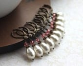Special Price. Set of Five (5) Bridesmaids Earrings. Vintage Style, Rose Peach Crystals, Ivory Pearls, Antiqued Brass Earrings. Bridesmaid.