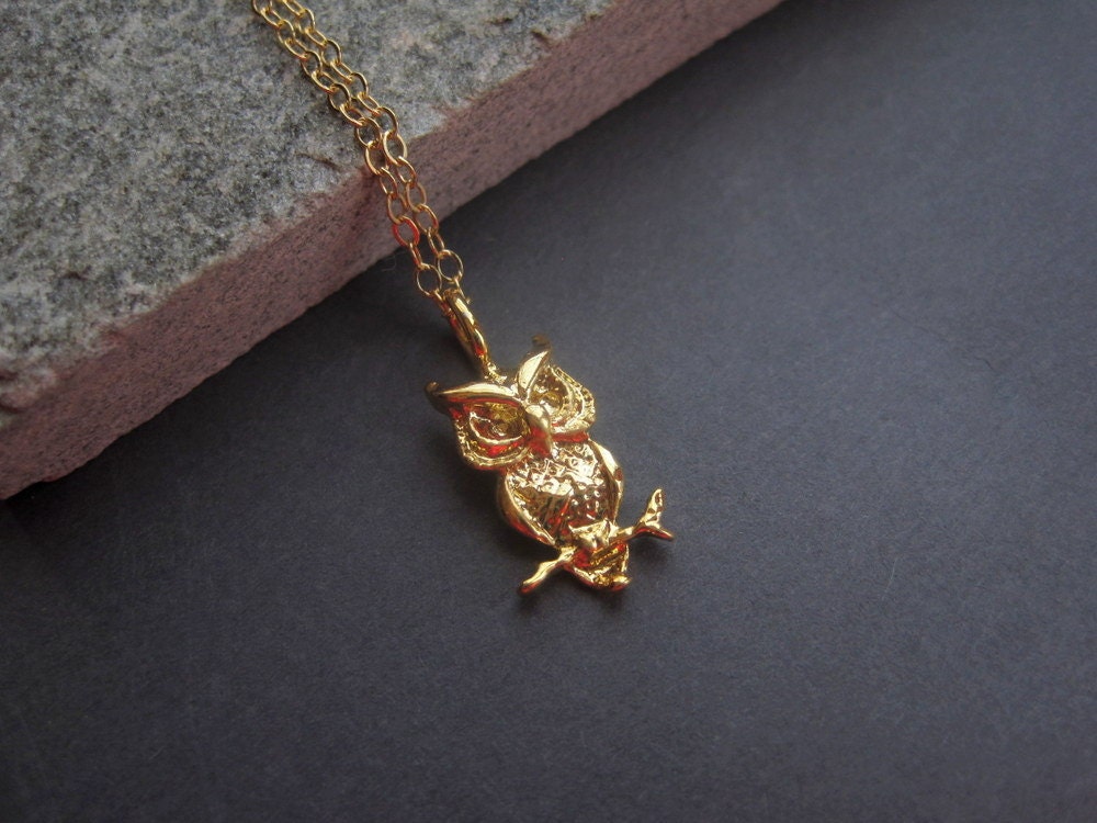 Gold Owl Necklace - Vermeil Owl Necklace -  Owl Necklace - Owl Jewelry