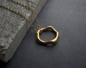 Gold Circle Necklace - Vermeil Circle Necklace -  Round Circle Necklace - Organic Necklace - Irregular Round Necklace